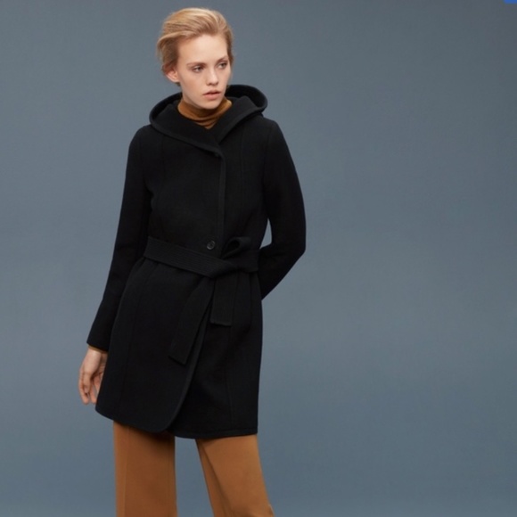 WILFRED Aritzia BORDA Belt Coat Black Italian Virgin Wool & Cashmere XS EUC - Picture 2 of 14